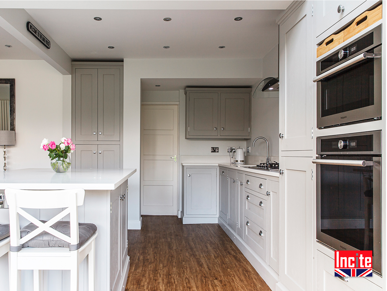 Hand Painted Lamp Room Gray Custom Kitchen Incite Interiors